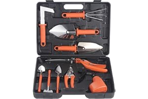 eROOSY 10 Pzs Herramientas de Jardinería Kit, 10 Piezas de Herramientas de Mano de jardinería de Acero Inoxidable con Maleta, Regalos de jardinería para entusiastas de la jardinería, Naranja