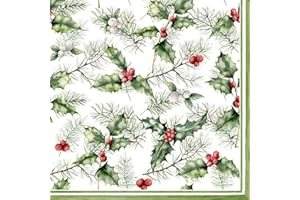 Anniversary House Tiflair Luxury Christmas Napkins, Holly & Mistletoe Design, Thick and Strong Paper Lunch Napkins 3 ply, Multi-Coloured PJ303507