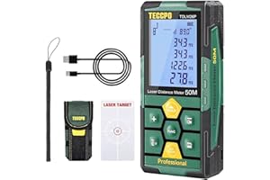 Misuratore Laser 50m,USB Carica Rapida, TECCPO telemetro laser, Sensore Angolo Elettronico, 99 dati, Funzione muto, 2,25''LCD retroilluminato, Distanza, Area e Volume, Angolo, IP 54