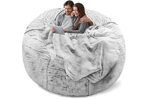 YudouTech Bean Bag Chair Cover Without Filler,Big Round Soft Fluffy PV Velvet Washable Bean Bag Lazy Sofa Bed Cover for Adults,Living Room Bedroom Furniture Outside,5ft snow grey