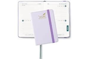 BEZEND Mini Agenda 2026 Pequeña 2 Días por Página 8 x 12 cm, Agenda Bi-Diaria de Bolsillo, Tapa Dura en Cuero PU - Lila