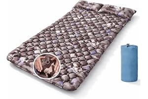 HI FINE CARE Tapis de Couchage Gonflable pour Camping avec Oreiller et Pompe à Pied Intégrée - Matelas Léger pour Voiture, Randonnée, Tente