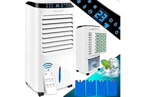 KESSER® 4in1 Condizionatore d'aria mobile | Telecomando | Ventilatore condizionatore d'aria | Serbatoio 8 L | Timer | 3 Fasi | Umidificatore ionizzatore | Raffreddatore d'aria | Bianco