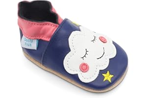 Dotty Fish Soft Leather Baby Shoes. Toddler Shoes. Non Slip Suede Soles. Girls Shoes with Flowers, Stars, Hearts. 0-6 Months - 4-5 Years