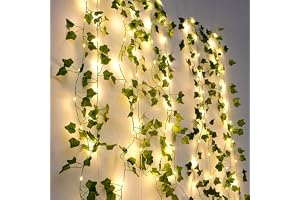 ENLACE Murgröna-ljuskedja, 10 meter, 100 LED, konstgjorda bladljusslingor, batteridrivna, murgröna-girlang, ljuskedja för brö
