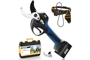 SWANSOFT Tijeras de Poda Eléctricas de 40mm con Cable de Extensión, Tijeras de Podar Batería con 12 Horas de Autonomía, Tijeras progresivas Profesionales para huerto