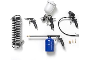 Kit de accesorios FIAC de 8 piezas para compresor, que incluye pistola de inflado, 3 boquillas adaptadoras y manguera, pistola de soplado, pistola de lavado, pistola de pintura