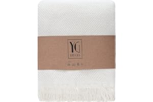 ‎YENGAS YENGAS Tagesdecke XXL, 230 cm x 200 cm, Große Wohndecke, Überwurf Decke für Sofa und Bett, Moderne Allrounderdecke aus 85% Baumwolle & 15% Recyceltem Polyester (Natural Cotton, Fischgrät)