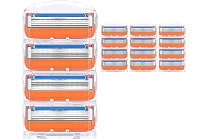 JUSTAEWILL 16Pcs 5-Layer Razor Blades Compatible with Gillette Fusion 5, Face Manual Shaving Blades with Lubrication Strip for Men (Orange)
