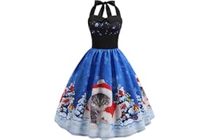 HAOLEI Women Christmas Dresses UK Clearance,Ladies Short Sleeve/Sleeveless Santa Xmas Dresses,Flared A Line 1950s Swing Dress Christmas Costume for Cocktail Party