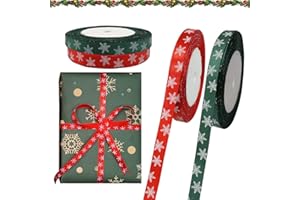 QIMMU 50 Yards Ruban Noel,Ruban Cadeau Noel,Ruban Satin Noël,Ruban Emballage Noel,Ruban Noel Rouge et Vert pour Emballage Cadeau,Decoratif,Bricolage Artisanat
