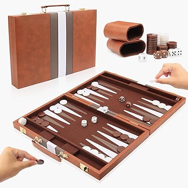 Backgammon Spiel-Set Mit Lederetui - Brettspiel Für Reisen