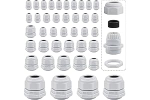 SANROLAX Pack of 40 Cable Glands M12 M16 M20 M24 M32 Adjustable Cable Grommet Waterproof with Nut for Attaching Cable Glands for Outdoor Garden Garage Junction Box White
