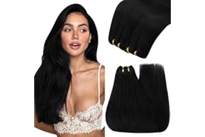 ‎YOUNGSEE YoungSee Echthaar Tressen Schwarz 55cm Tressen Extensions Echthaar Haartressen Echthaar zum Einnahen Weft Tressen Weaving Hair Extensions Weft Extensions Echthaar Tressen Doppelt Tressen 100g #1