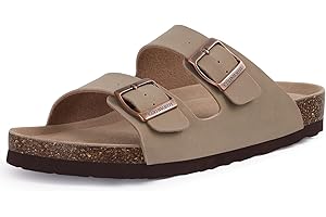 Comwarm Damen Kork Fußbett Pantoletten Sandale, Bequeme Sommer Strand Slide mit Verstellbarer Schnalle Hausschuhe