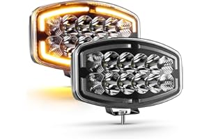 BraveWAY 2PCS 75W Phare De Travail LED Ovale avec Feux De Jour Ambres Blancs ECE IP68 Phare Longue Portée LED Camion 12v 24v pour Voiture Camion, Tracteur Clignotement Rapide