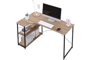 eSituro 120cm Scrivania per Computer, Scrivania ad Angolo, Scrivania a L con Ripiani, Scrivania da ufficio, Tavolo da Lavoro,Rovere Chiaro, 120x74x71.5cm