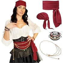 Costume De Pirate Médiéval Kasahara – Corset Ajustable, Bandana, Ceinture, Cache-œil – Déguisement Halloween Cosplay