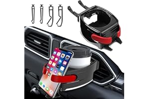 WDEC 2-in-1 Getränkehalter Auto, Universeller Becherhalter mit Auto Belüftungs Clips, Handyhalterung für Lüftungsschlitze, Verstellbarer Flaschenhalter für Kaffeebecher, Getränkedose