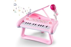First Birthday Gift for 1 Year Old Baby, 22 Keys Pink Piano Musical Toys for Toddlers 1-3, Kid Keyboard Piano with Microphone Portable Electronic Instrument for Beginners, 12-18 Months Boy Girl Gifts