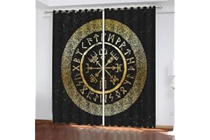 NUYSP Wikinger Vorhang Blickdicht B 220 X H 215cm Polyester Vorhänge mit Ösen 2er Set Gardinen, 3D Gedruckt Gotische Rune Verdunkelungsvorhang für Kinderzimmer Wohnzimmer Schlafzimmer