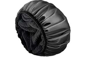 HAOXYO Gorro Ducha Mujer,Reutilizables Gorro de Baño Elástico,Lavables Banda Gorros de Pelo,Gorros de Ducha Impermeable,Femeninos Gorros de Ducha,Para Salón,Spa,Viajes(Negro）
