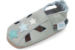 Dotty Fish Soft Leather Baby Shoes with Suede Soles. Toddler Sandals. Non-slip. Girls Boys. 0-6 Months to 18-24 Months