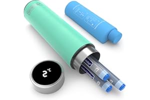 DISONCARE 60H Insulin Cooler Travel Case Temp Display Insulated Medicine Cooler Bag with One-Touch for Diabetic Travel TSA Approved with 2 Ice Pack & QR Medical Tag(Cyan)