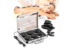 GJCRAFTS Ensemble de massage aux pierres chaudes, ensemble de massage en basalte avec boîte de chauffage portable, poêle à pierres chaudes à domicile, massothérapie, spa (12)