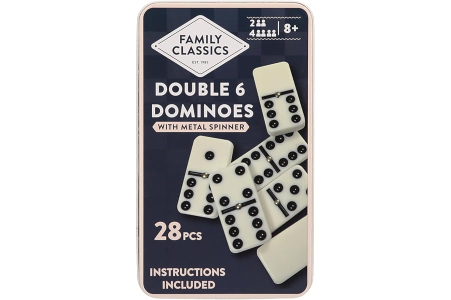 Navoys Classic Double 6 Dominoes Tin Gift Set 28 Pieces - Retro Dominoes Game for Children & Adults, Dementia Activities, Pub Game, Kids Age 8 and Above, Travel Size Design