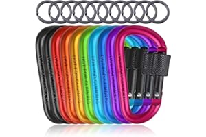 LATERN 20 Piezas Clips de Mosquetón de Bloqueo, 8CM Anillo en D de Aluminio Clip de Llavero Mosquetón de Seguridad con Bloqueo con 20 Piezas Llaveros para Cámping Pesca Senderismo (10 Colores)