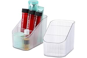 OSteed Clear Makeup Organiser Box for Vanity, Makeup Brush Holder with 6 Cups, Skincare Beauty Cosmetic Storage Box, Dressing Table Organiser Storage, Toiletry Organiser