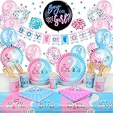 Gender Reveal Party Decorazioni, Palloncini Blu Rosa Baby Shower Decorazioni ,Piatto Tazza Tovaglioli Tovaglia Set con Girl O