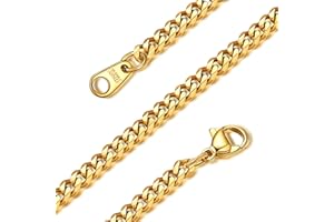 GOLDCHIC JEWELRY Miami Cuban Chain Necklaces For Men, 3mm 6mm 9mm 12mm, 316L Stainless Steel Gold Flat Curb Link For Women, Hip Hop Jewellery 18'' 22'' 26'' 28'' 30 inches