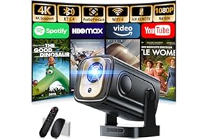 NONETE Proiettore 1080P FHD[2026 Upgraded] Mini Proiettore Portatile 4K con Bluetooth 5.4 WiFi 6 Projector TV Auto Keystone Videoproiettore con HDMI/Phone/USB/TV Stick/Laptopcon Cavo HDMI & Mouse,Nero