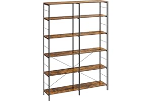 VASAGLE 6-Tier Bookshelf, Shelving Unit, Tall Storage Shelf, 30 x 120 x 170 cm, Industrial Style, Room Divider, Living Room, Study, Kitchen, Rustic Brown and Ink Black LLS114B01