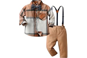Kunyeah ragazzo Gentleman Plaid abiti bambino Camicia a maniche lunghe con papillon bretelle pantaloni vestito bambino per 1-6 anni