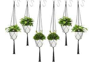 KOITOY Macrame plant hanger, 6 Pack Black Indoor Outdoor Hanging Planter Flower Pot Basket Hanging Cotton Rope Handmade Wall Hanging Plant Holders (60cm *2, 80CM *2, 100cm*2)