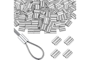 Futuhada 50 Piezas Manguitos de Aluminio 5mm, Virolas Doble Agujero para Cuerda de Alambre, Abrazaderas de Crimpado para Cable de Acero, Cuerda, Hilo