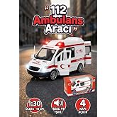 1:30 Metal &Ccedil;ek Bırak Ambulans Sesli Işıklı 4 Kapısı A&ccedil;ılan Oyuncak Model Araba 14cm