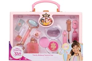 Disney Princess Style Collection Girls Trendy Makeup Tote Bag, Modne narzędzia do udawania zabawy w makijaż, w tym wałek do twarzy, w zestawie 8 różnych narzędzi do zabawy