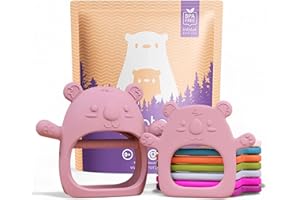 Infatot® Teething Toys for Baby Gifts – 2-Pack Koda Koala Teether Mitten Glove, Soothing Hand Teethers for Infants, Baby Toys 0-6 Months and Up, Newborn Essentials for Teething Relief, Plum