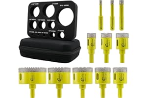 Diamond Core Drill Bits Set - 11pcs 6/8/10/20/25/28/32/35/45/50/65mm Serrated Hole Saw Kit with Triangle Shank SANLEETEK for Ceramic Tile Porcelain Marble Granite