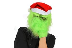 Yearsahrk Grinch Máscara de Navidad verde monstruo máscara de Navidad Grinch disfraz máscara con sombrero de Navidad divertido cosplay accesorios de fiesta máscara de pelo