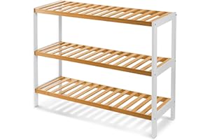 KEPLIN Bamboo Shoe Rack, Easy Build With 3 Shelves, Large Storage Capacity Wooden Shoe/Trainer Stand and Organiser, up to 9 Pairs, Perfect for Hallway, Bedroom