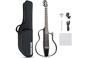 SONICAKE Elektryczna gitara akustyczna, przenośny korpus z litego mahoniu, łatwa w montażu rama, wielokorpusowy kształt Sim Preamp, Gigbag i akcesoria QGT-01