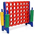 COSTWAY Giant Connect 4, Four in A Row Game Set with 42 Jumbo Rings & Quick-Release Slider, 120 x 104cm 4-to-Score Outdoor Garden Games for Kids Adult