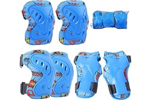 Protecciones Patines Niño 7 a 12 Años Sonwaha 6Piezas Protecciones Skate Niño Rodilleras Coderas y Muñequeras Set para Bicicleta Patinaje Ciclismo Monopatín y Deportes Extremos