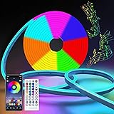 Striscia LED RGB al neon, 12 V, 5 m, dimmerabile, con sincronizzazione musicale, controllo app, in silicone, flessibile, camb