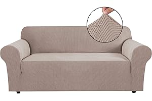 BellaHills Super Stretch Sofa Covers Couch Covers Sofa Slipcovers Furniture Protector for Sofas/Kids/Pets | Form Fitted Jacquard with Elastic Bottom, Thick Soft Non Slip (3 Seater，Sand)